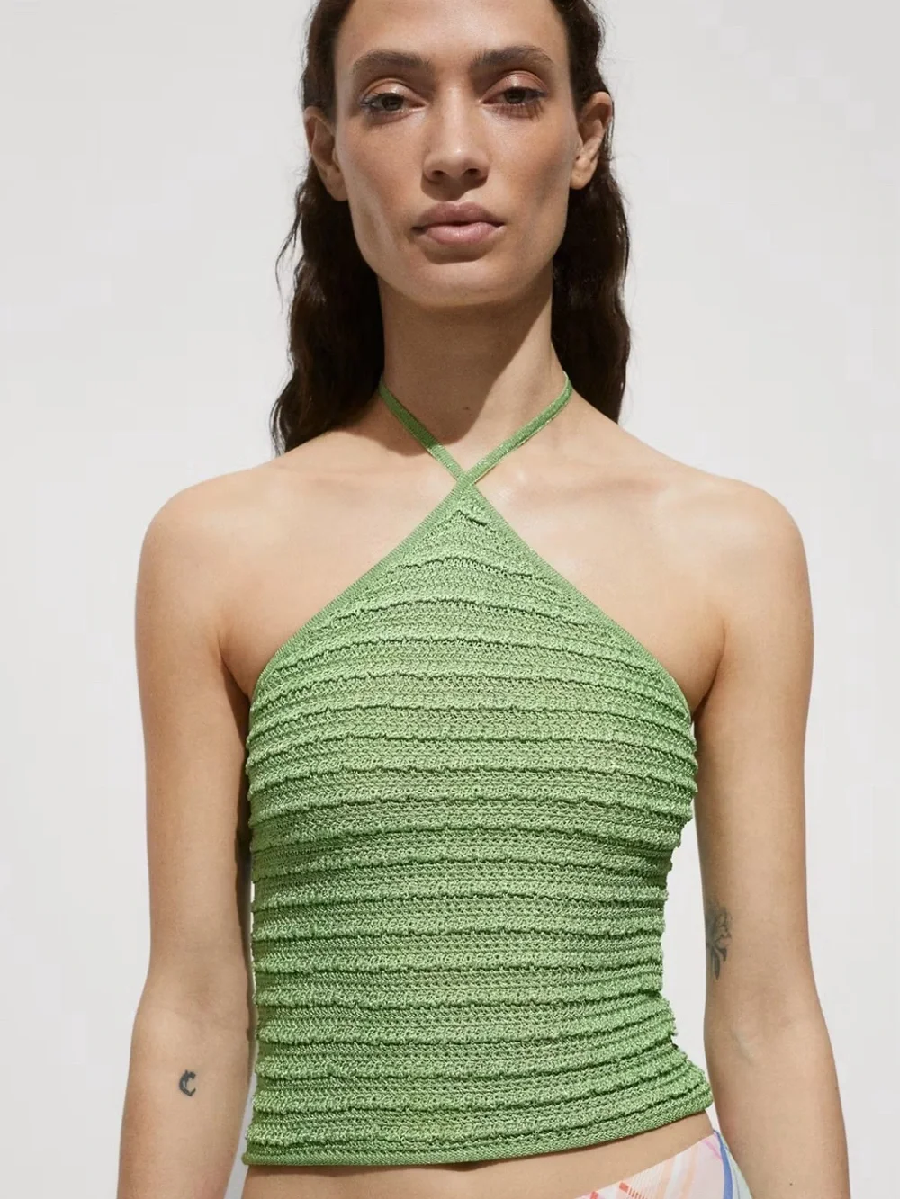 Mango Light Green Crochet Halter Tank - Picture 1 of 7